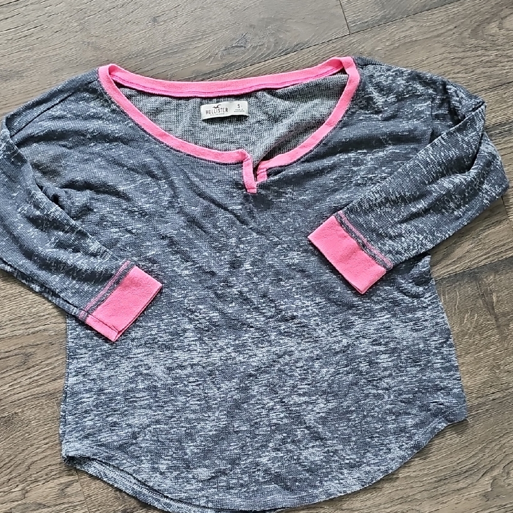 Y2k VINTAGE Hollister Charcoal Pink Knit Top 3/4 Sleeve Women Small